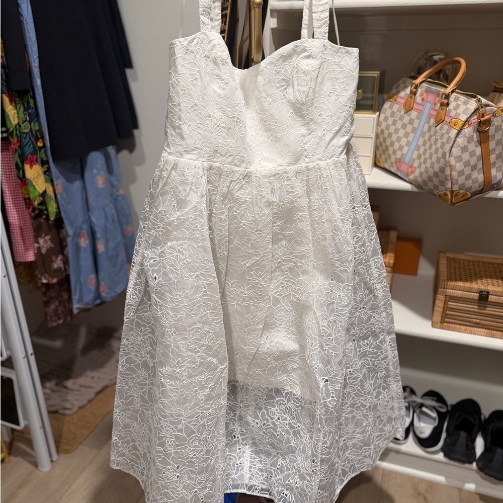 French Connection White Floral lace design midi party dress NWT L